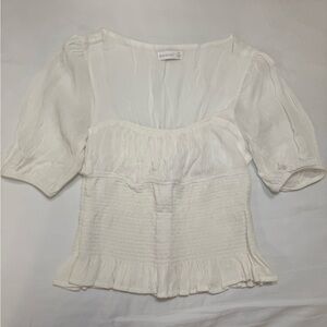 Kookai Puff Sleeve Smocked Top – White | Size 34 | Never Worn